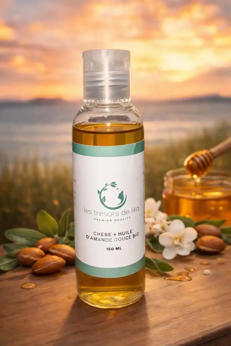 huile d’amande douce au chébé,cheveux crépus,cheveux frisés,huile cheveux secs,rétention de longueur,routine capillaire naturelle,Soin capillaire douceur,pousse et anti-casse