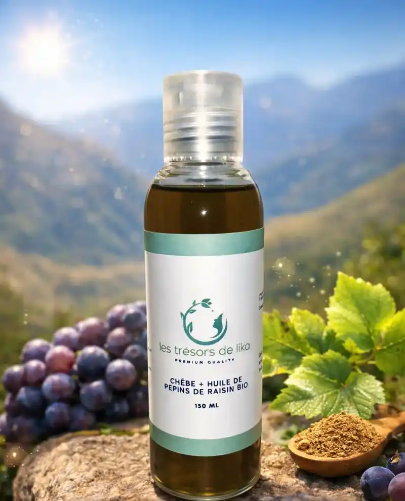 huile de pépins de raisin bio au chébé,huile capillaire légère,cheveux crépus,cheveux frisés,rétention de longueur,huile cheveux fins,Soin capillaire léger pousse et anti-casse