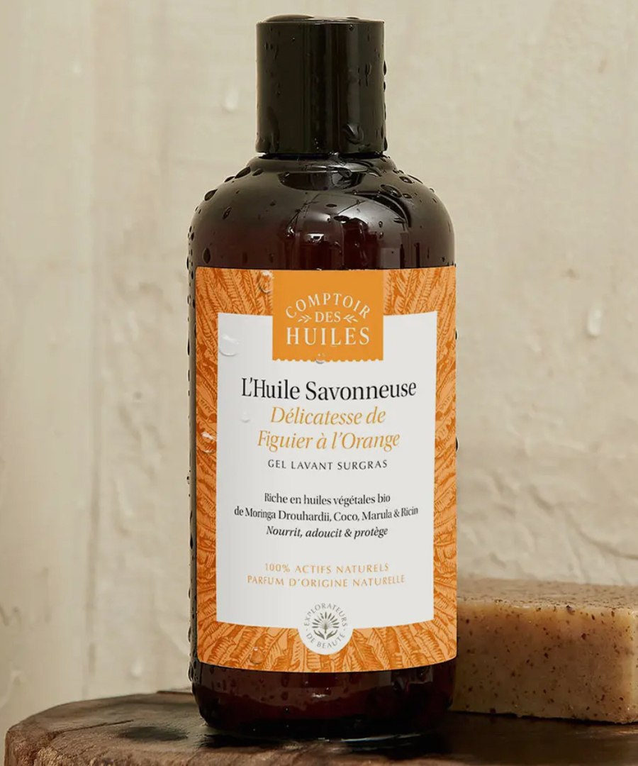 Huile savonneuse BIO Figuier et Orange,Douceur fruitée,huile lavante figuier orange,huile lavante peau sensible,cosmétique bio douche,préserver son hydratation naturelle,Nettoyage doux et parfum fruité 250 ml