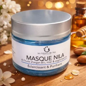 Masque Nila à l’huile d’argan bio, miel & argile blanche – Éclat & douceur (50 ml)