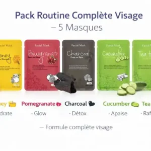 Pack multi-masques visage – Honey, Pomegranate, Charcoal, Tea Tree et Cucumber