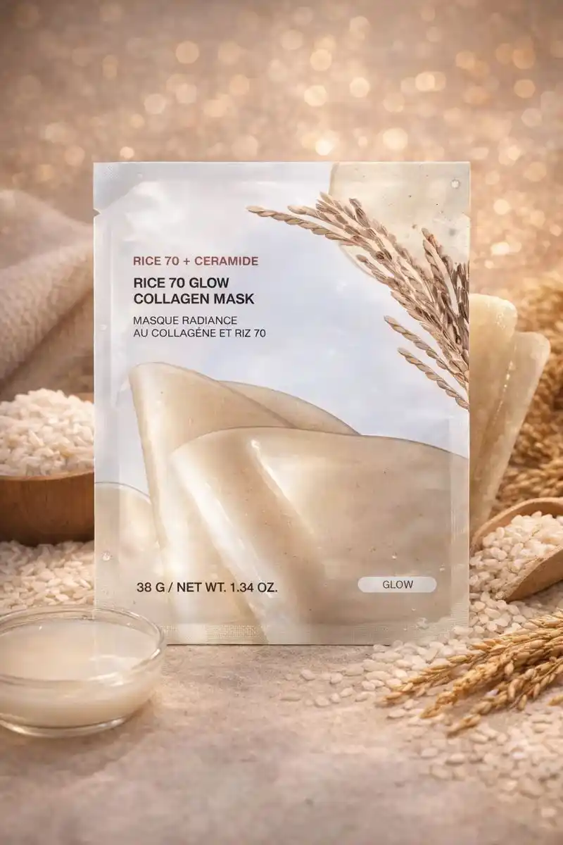 Éclat,fermeté et teint lumineux,masque collagène visage,masque riz éclat,masque radiance teint lumineux,soin visage illuminateur,masque fermeté peau,masque éclat naturel,lisser la peau