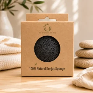 Éponge Konjac Naturelle au Charbon – Nettoyage doux et purification du visage
