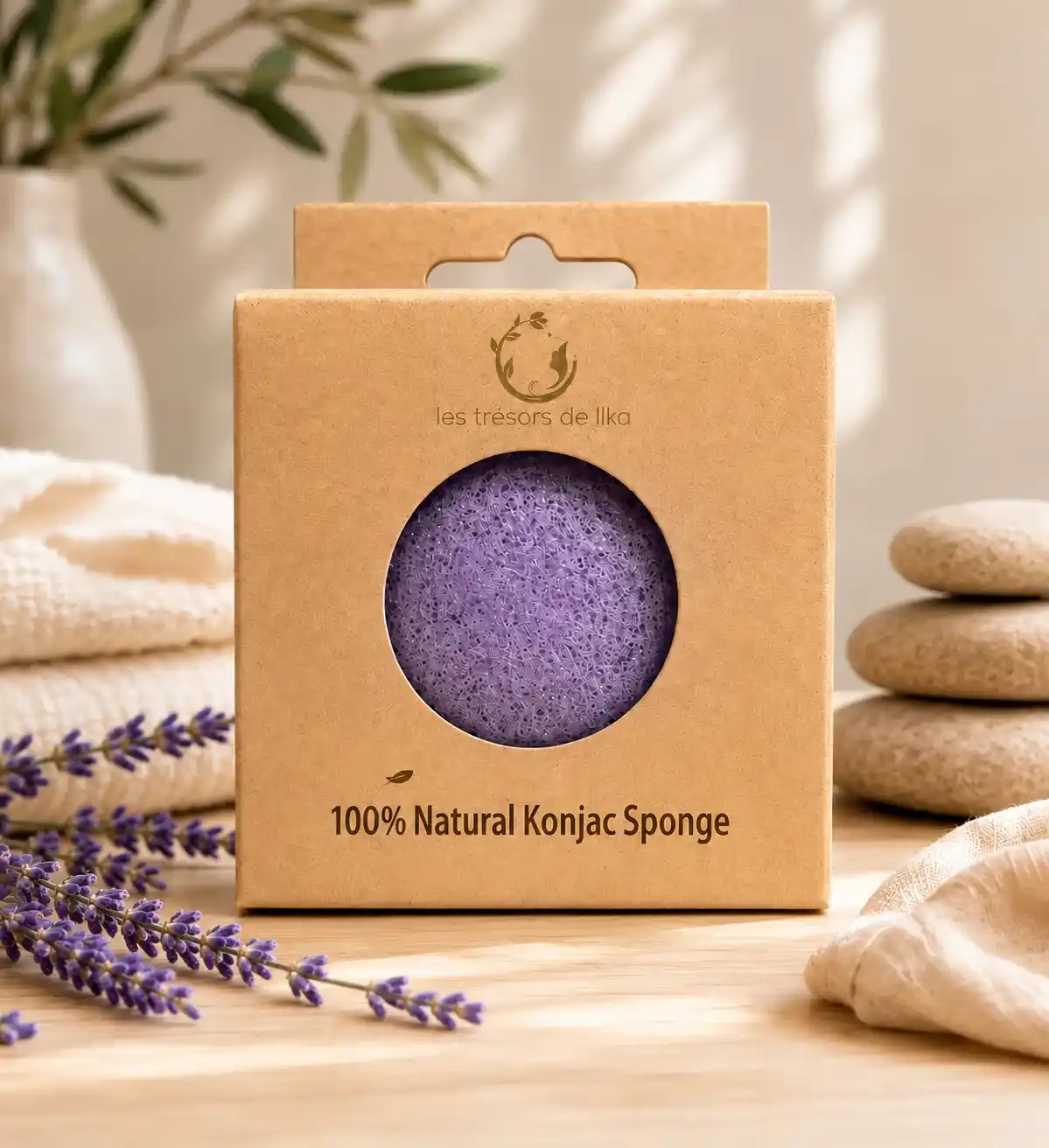 éponge konjac lavande,éponge naturelle,konjac peau sensible,accessoire skincare,visage doux,éponge exfoliante lavande,konjac apaisant,Nettoyage doux et apaisement de la peau